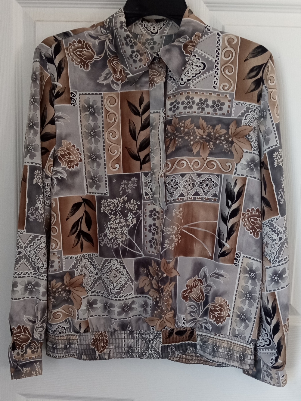 Women's Floral Patchwork Skirt in Taupe & Gray